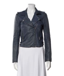 Alexis Navy Leather Moto Jacket