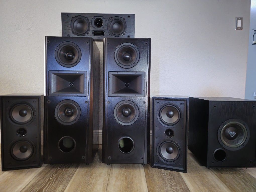 VINTAGE KLIPSCH 5.1 HOME THEATER SYSTEM - Epic CF-1 KG-2.5 KV-2 SW-V - Near Mint