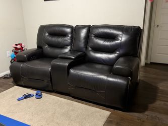 Mahogany Leather Power Reclining Loveseat with Console