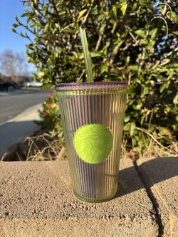 Starbucks 2025 Neon Translucent Lime & Lilac Pleated Grande Tumbler 16oz 