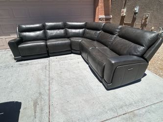 Gray leather sectional L-shaped