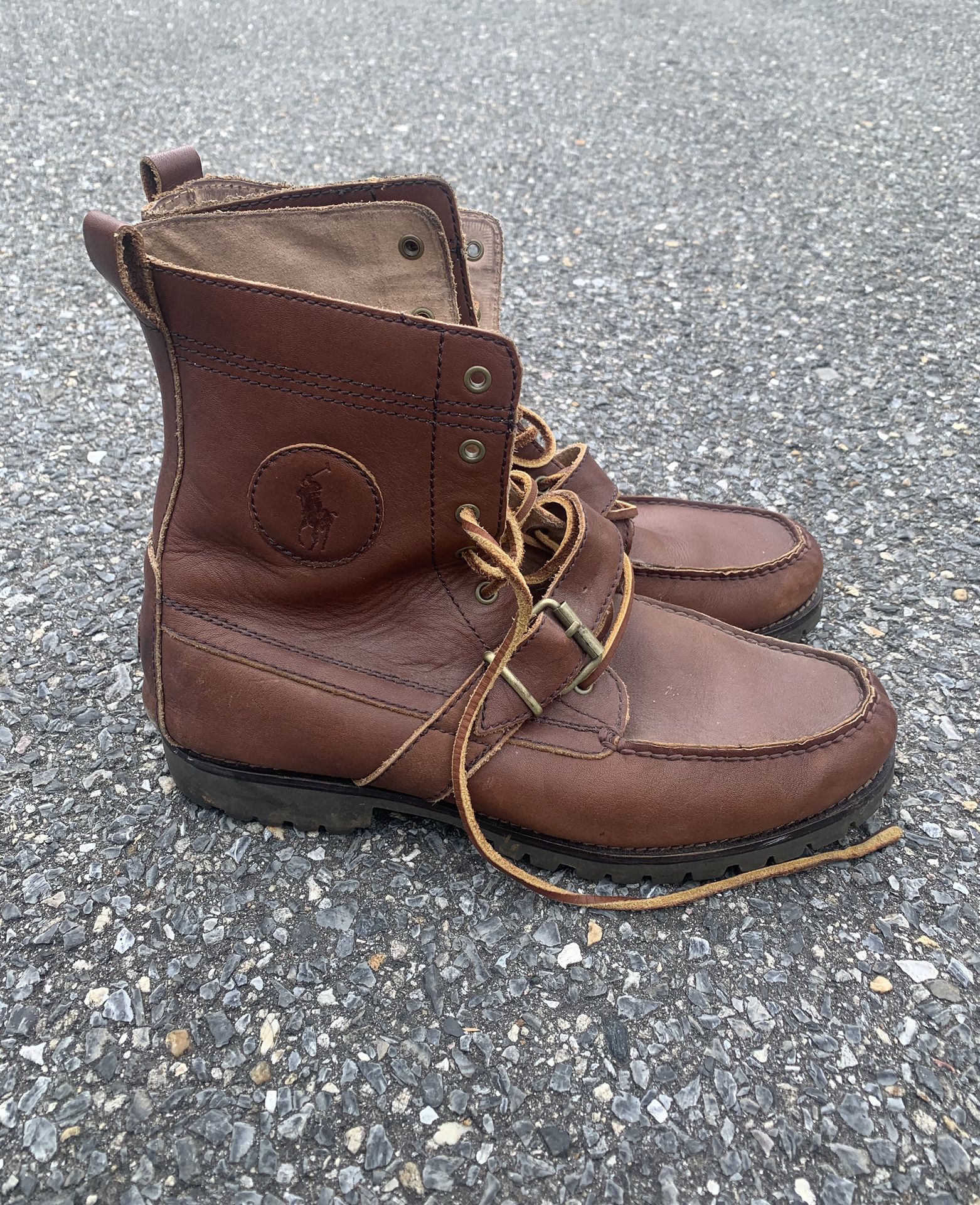 Vintage 90’s Polo Ralph Lauren Cookie Ranger Hightop Brown Leather Hiking Outdoor Boots Men’s Size 10