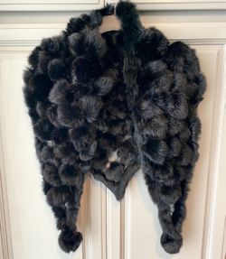 Women's Genuine Black Rabbit Fur Pom Pom Knitted Scarf Neck Warmer Shawl