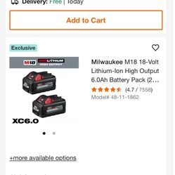 Milwaukee M18 18-Volt Lithium-Ion High Output 6.0Ah Battery Pack (2-Pack)