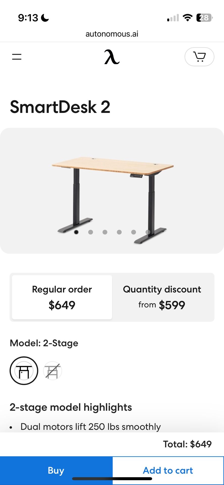 Autonomous standing desk