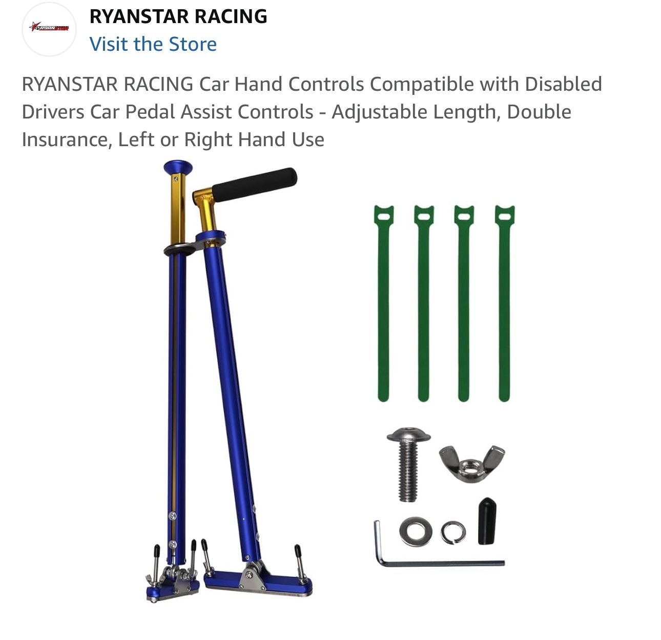 RYANSTAR RACING Car Hand Controls Compatible with Disabled Drivers Car Pedal Assist Controls - Adjustable Length, Double Insurance, Left or Right Hand