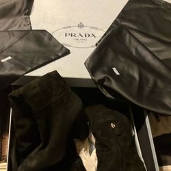 Prada Miliano suede black knee-high boots