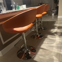 3 Kitchen Bar Stools (Orange) 