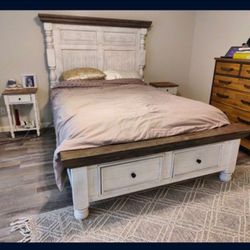Queen Bed Frame Real Wood With Drawers - Nothing Wrong Just Upgrading To Bigger Bed. Heavy!