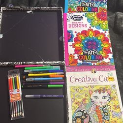 Adult Coloring Books and Markers and Colored Pencils Asking $25 Or Best Offer