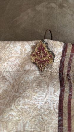 Croscill Multicolor Floral Stripe Tapestry Brocade Fabric Shower Curtain 72x70" with matching metal hooks, $15