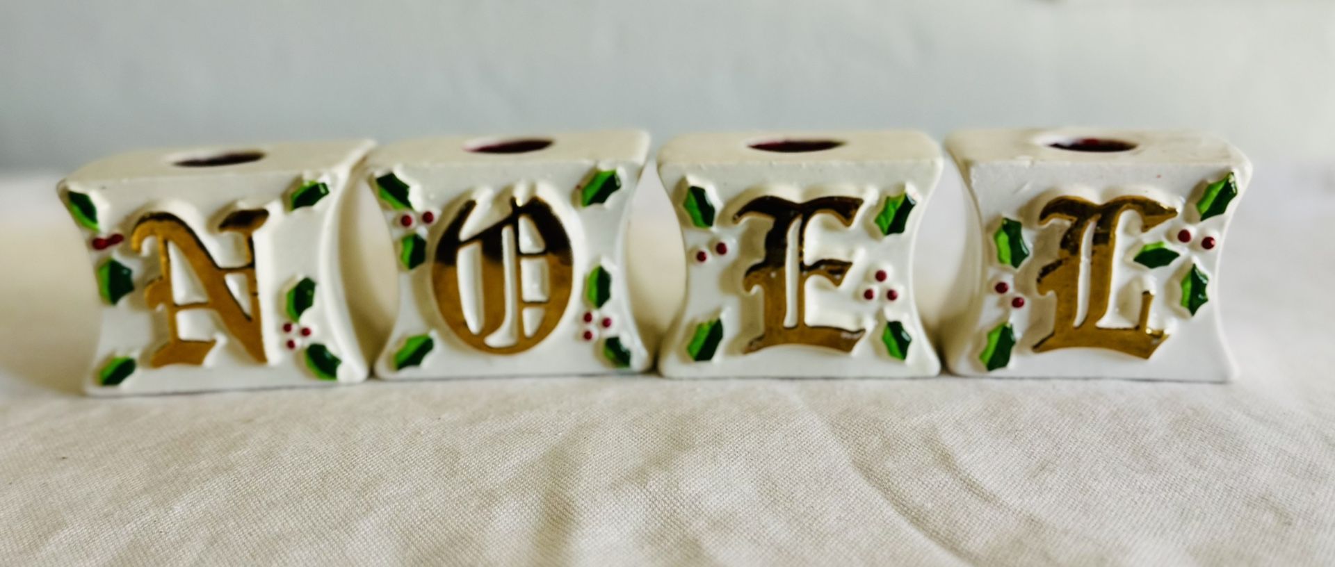 Vintage O'Henry NOEL ceramic candle holders Noel Christmas