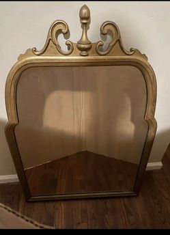 Gold Ornate Wall Mirror with Scroll Crest
