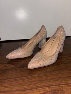 Rhinestone Block Heel Pumps
