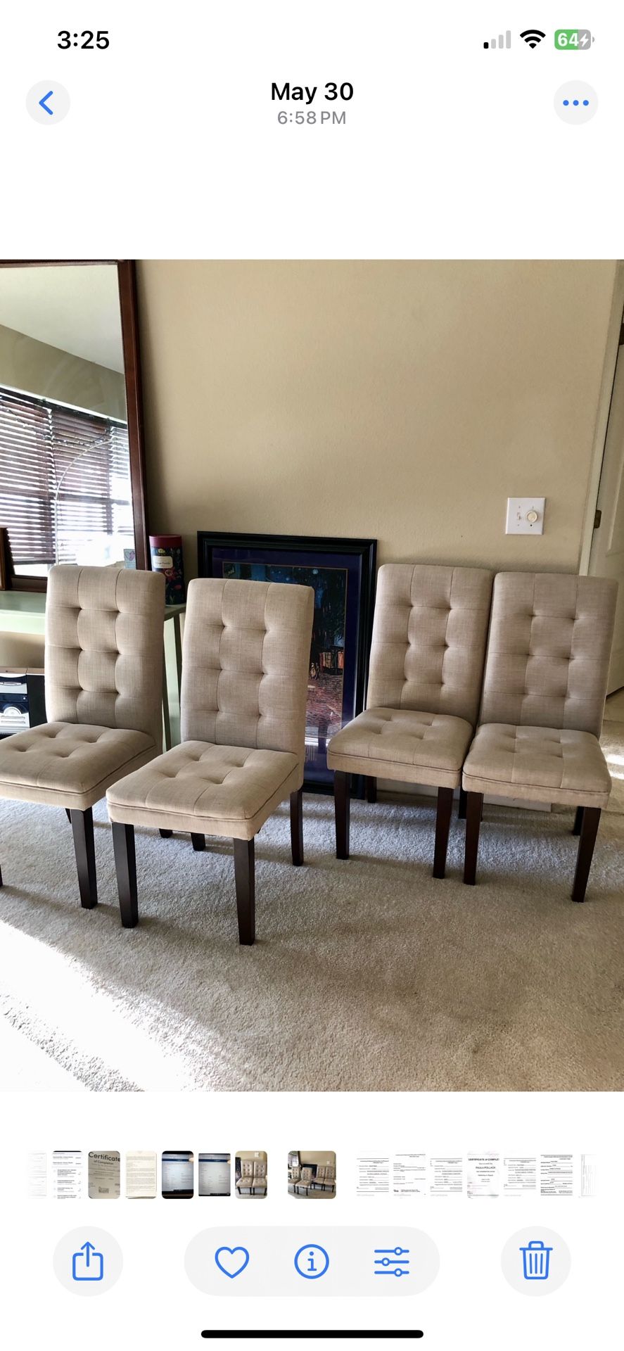 Please note***Pick Up in Winter Garden Florida!! SET ! set. Includes all four chairs in neutral color chairs were used for staging only price to sell.