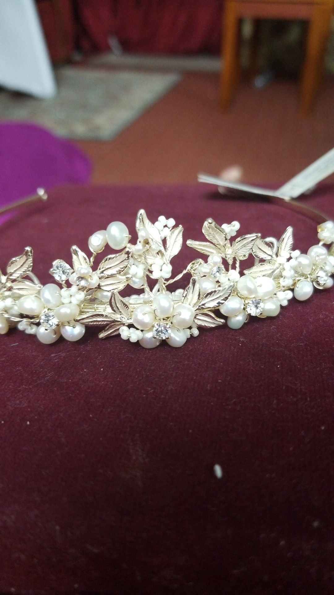 Bridal fresh water pearls tiara head pc