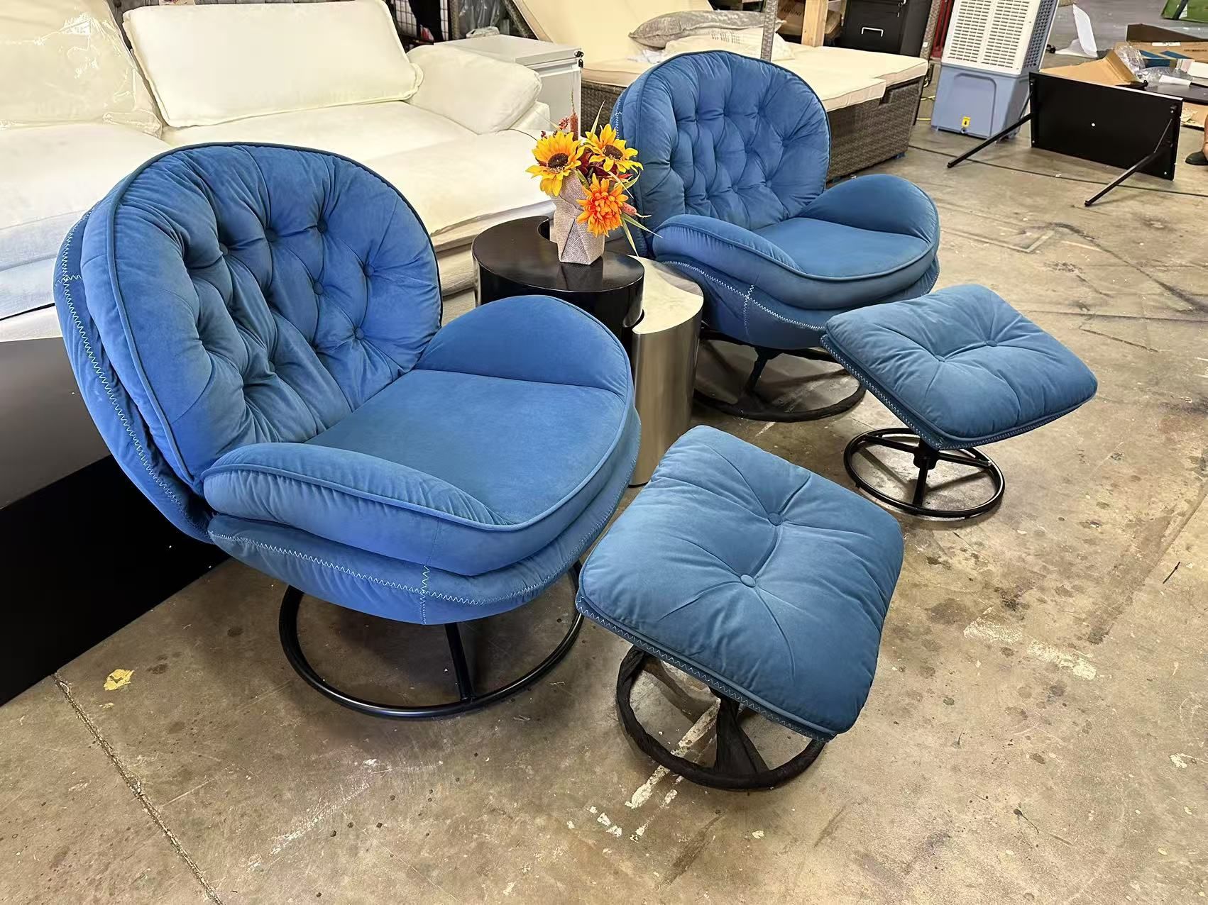 Brand new Velvet Swivel Accent Chair with Ottoman Set, Modern Lounge Chair with Footrest, Comfy Armchair with 360 Degree Swiveling for Living Room, Be