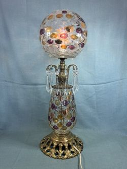Vintage Lamp Czech Bohemian Crystal Glass Optic Coin Dot 22"