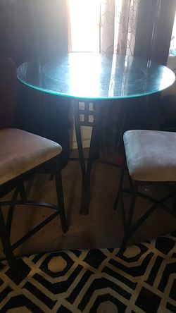 GLASS ROUND TABLE AND TWO CHAIRS SET