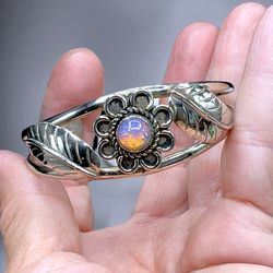 Vintage Sterling & Opalite Cuff  Bracelet 