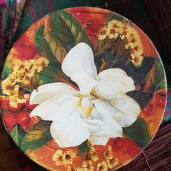 New in box set of 4 dessert plates handpainted ceramic by elizabeth brownd