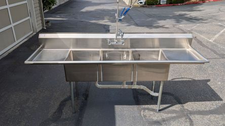 Omcan Stainless Steel 3-Compartment Sink with Pre-Rinse Faucet