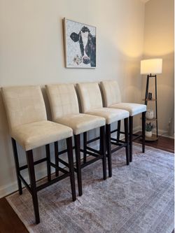 Set of 4 Upholstered Counter/Bar Height Chairs – Cream