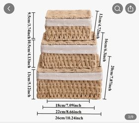 Brand New 3pcs Boho Wicker Storage Baskets with Lids & Liners