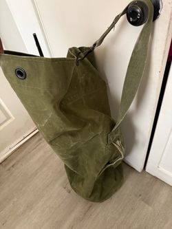 Olive Drab Canvas Military Duffel Bag with Shoulder Strap, Militaria Theme