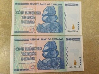 100 Trillion Dollars Zimbabwe ZA & AA  2008 P91*Uncirculated Authentic