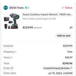Seesii Cordless Impact Wrench, 1180Ft-Ibs..