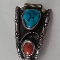Women's Silver Native American Turquoise & Coral Watch Tips w/Band