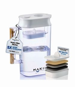 Nakii Water Filter Pitcher - Long Lasting 150 Gallons, Supreme Fast Filtration and Purification Technology, Removes Chlorine, Metals for Clean Tas v N