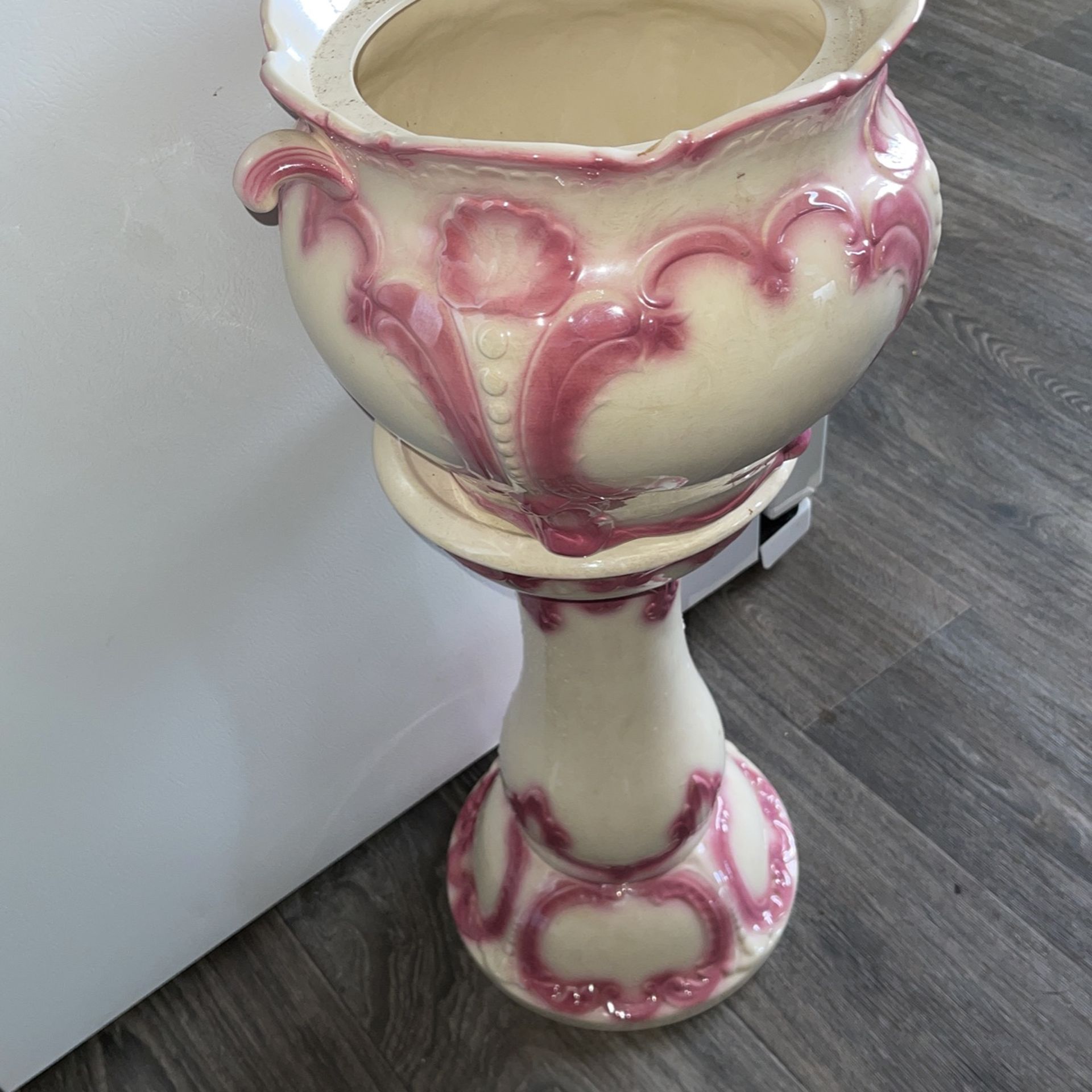 Pink Ceramic Planter And Stand