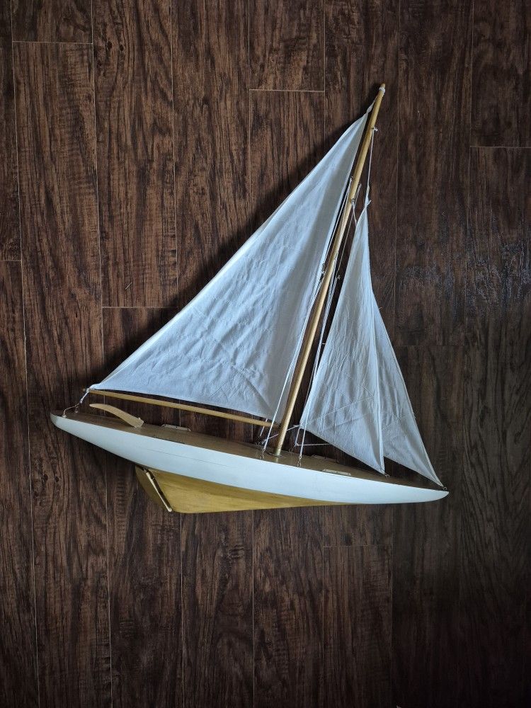 Vintage Wooden Pond Yacht Model Sailboat