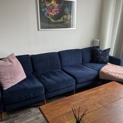 Burrow Nomad 4-Seat Sectional with Ottoman - Navy Blue Velvet