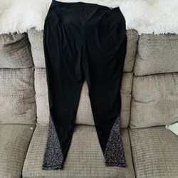 Black & Multi-colored Print High-Rise Panel Leggings w Hidden Waistband Pocket Size XL