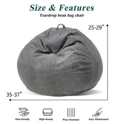 Cansunna 3FT Bean Bag Chairs Teardrop Bean Bag Chair for Adults Beanbag Chair with Memory Foam Fille