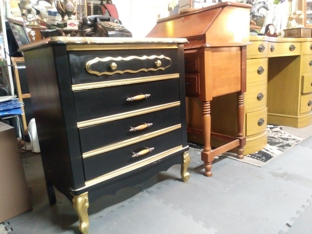 Black and Gold French Provincial 3 drawer night stand for sale