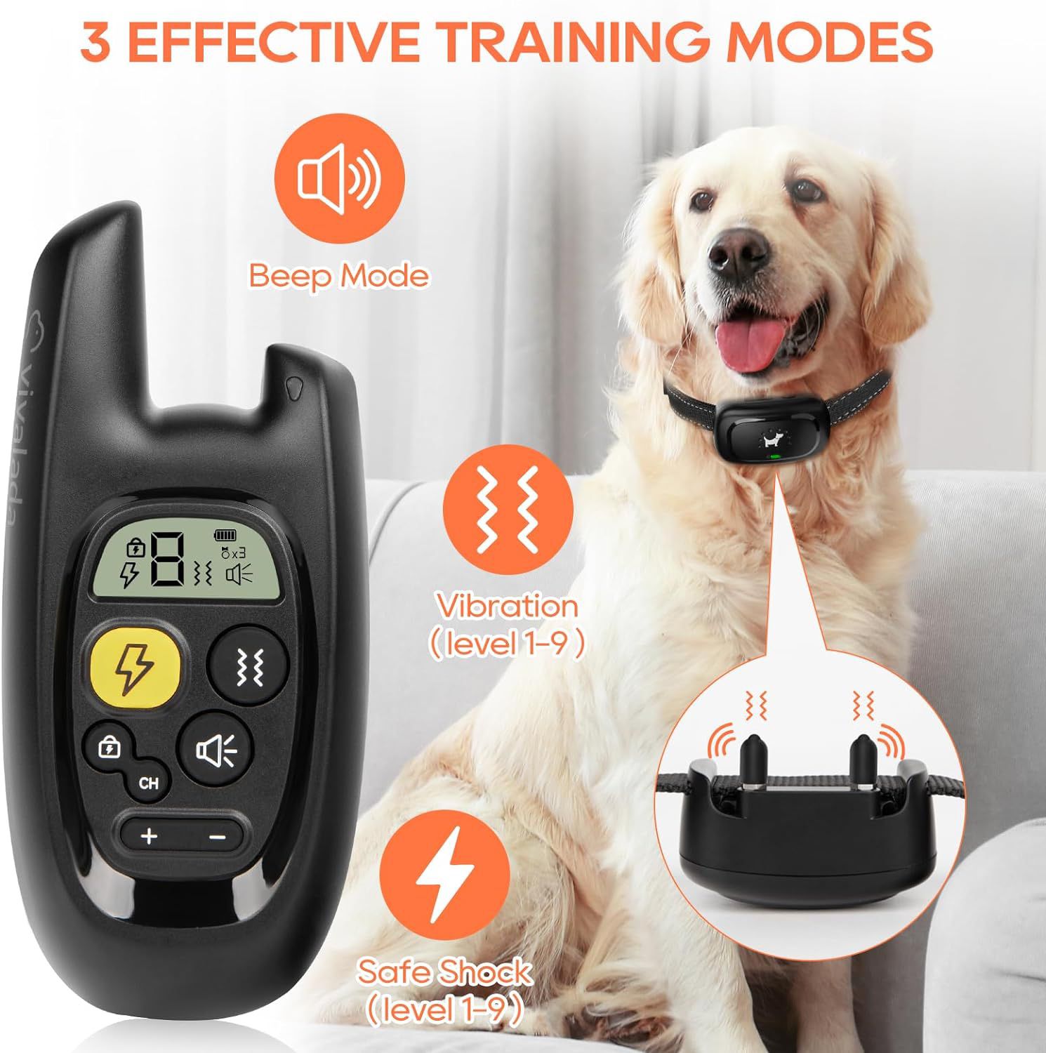 Vivalada Dog Training Collar with Remote, Shock Collar for Dogs with Beep, Vibration, Shock, 3 Channels and Security Lock, IPX7 Waterproof Rechargeabl