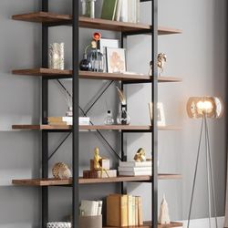 New  5-Tier Bookshelf, Vintage Industrial Style Bookcase 72 H x 12 W x 47L Inches