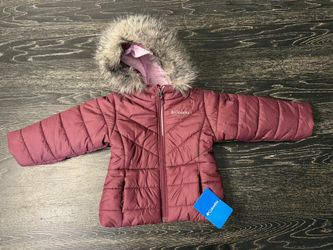 Columbia Maroon Quilted Jacket with Faux Fur Trim kids 