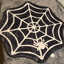Black White Spider Web Shaped Rug for Kids Teens Halloween Bedroom Playroom
