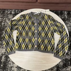 Zara - Argyle Knit Cardigan, Size Small