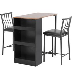 Kitchen Table and Chairs for 2, Room Table Set for Small Spaces-Brown.