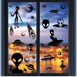 Brand New FOKICOS Halloween Window Cling Decals Stickers Alien Sticker 95pcs Double-Sided for Glass Decorations Holiday Party Funny