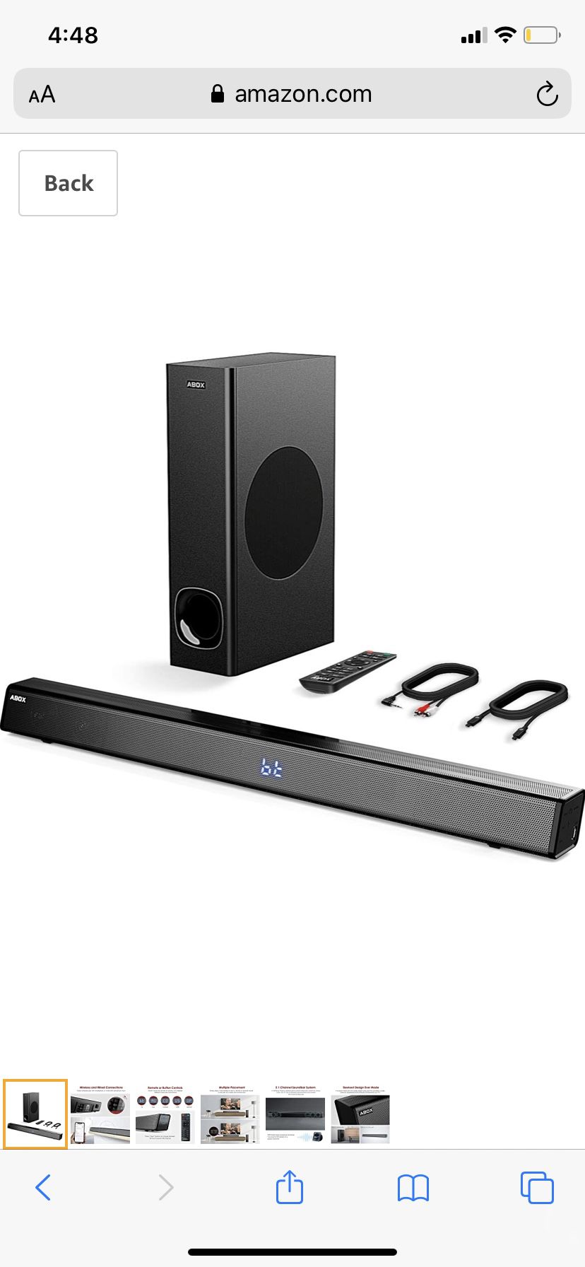 Abox 2.1 Channel Soundbar with Subwoofer, ABOX 120W Sound Bar for TV, Wireless & Wired Home Theater Surround Sound, 5 Input with Remote Control, Wall