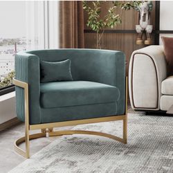 Brand New Alunaune Modern Velvet Living Room Accent Chair Upholstered Barrel Armchair, Mid Century Lounge Chairs Sofa Tub Bucket Club Chair for Bedroo