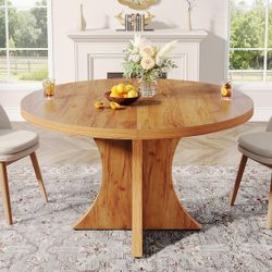 Modern Round Dining Table – Wood Kitchen Table for 4–6, 47.24