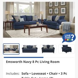 Emsworth Navy 9 Pc Living Room
